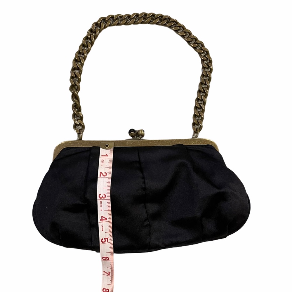 J Crew Kisslock Frame Black Silk Clutch with Chain - Picture 6 of 6